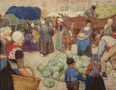 Een groene markt, de koolverkopers, 1900 door Charles William Bartlett